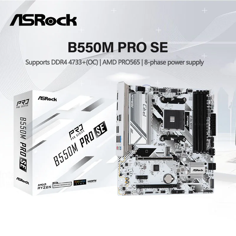 Asrock B550M Pro SE Motherboard B550 AMD PRO565 Socket AM4 DDR4 128GB PCI-E 4.0 M.2 SATA III 4733+(OC) MHz New one-year warranty