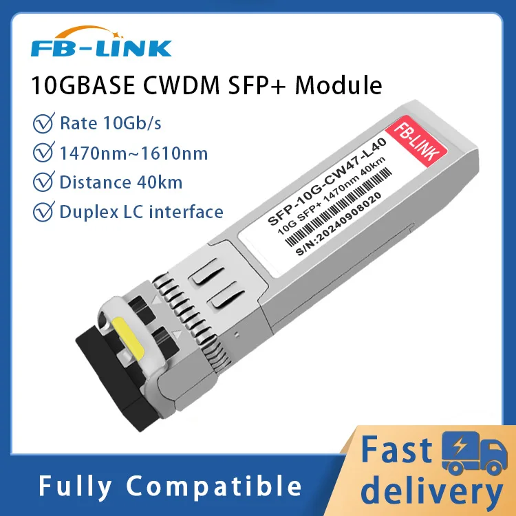 

10G CWDM 40KM 1470-1610nm SFP+ DDM Duplex LC Fiber Optic Module compatible with Cisco Mikrotik Mellanox ubiquiti switch