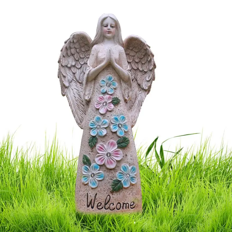 

Solar Garden Angel Resin Praying Angel Statues For Garden Light Up Flower Skirt Waterproof Religious Garden Decor Yard Art For