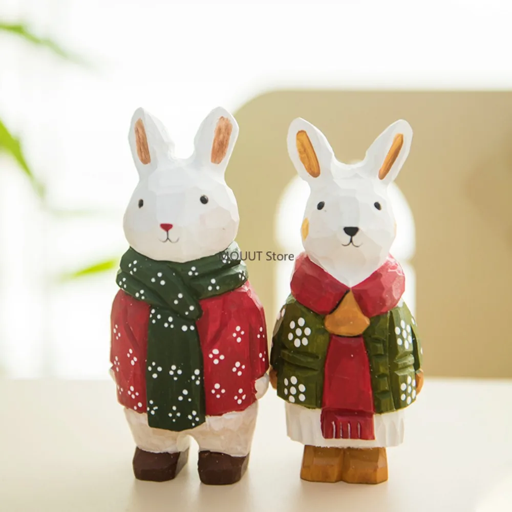 يدويا الخشب نحت أرنب رجل التماثيل الحلي مكتب المنزل Kawaii سطح المكتب ديكور عيد ميلاد هدية الكريسماس للعائلة