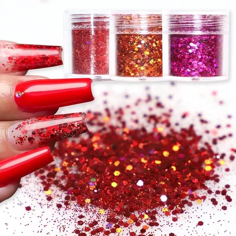 Holographische Nagel Glitter Laser Hexagon Chunky Mixed Größe Nail art Flakes Schillernden DIY Zubehör Gel Polnischen Maniküre Dekore – Detail 3