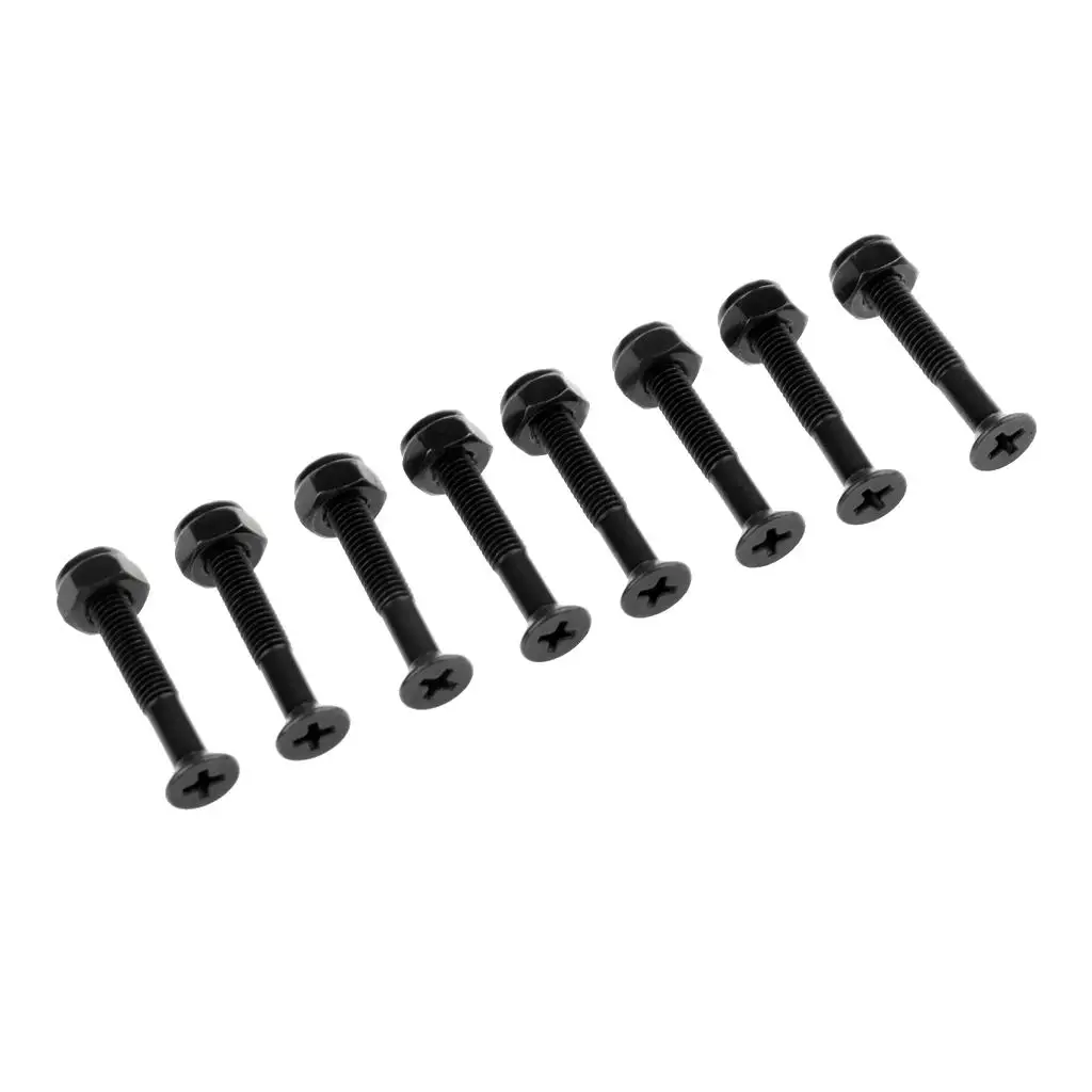 Skate Hardware Screw Set, Parafusos Longboard com Porcas, Preto, Substituição, 8Pcs