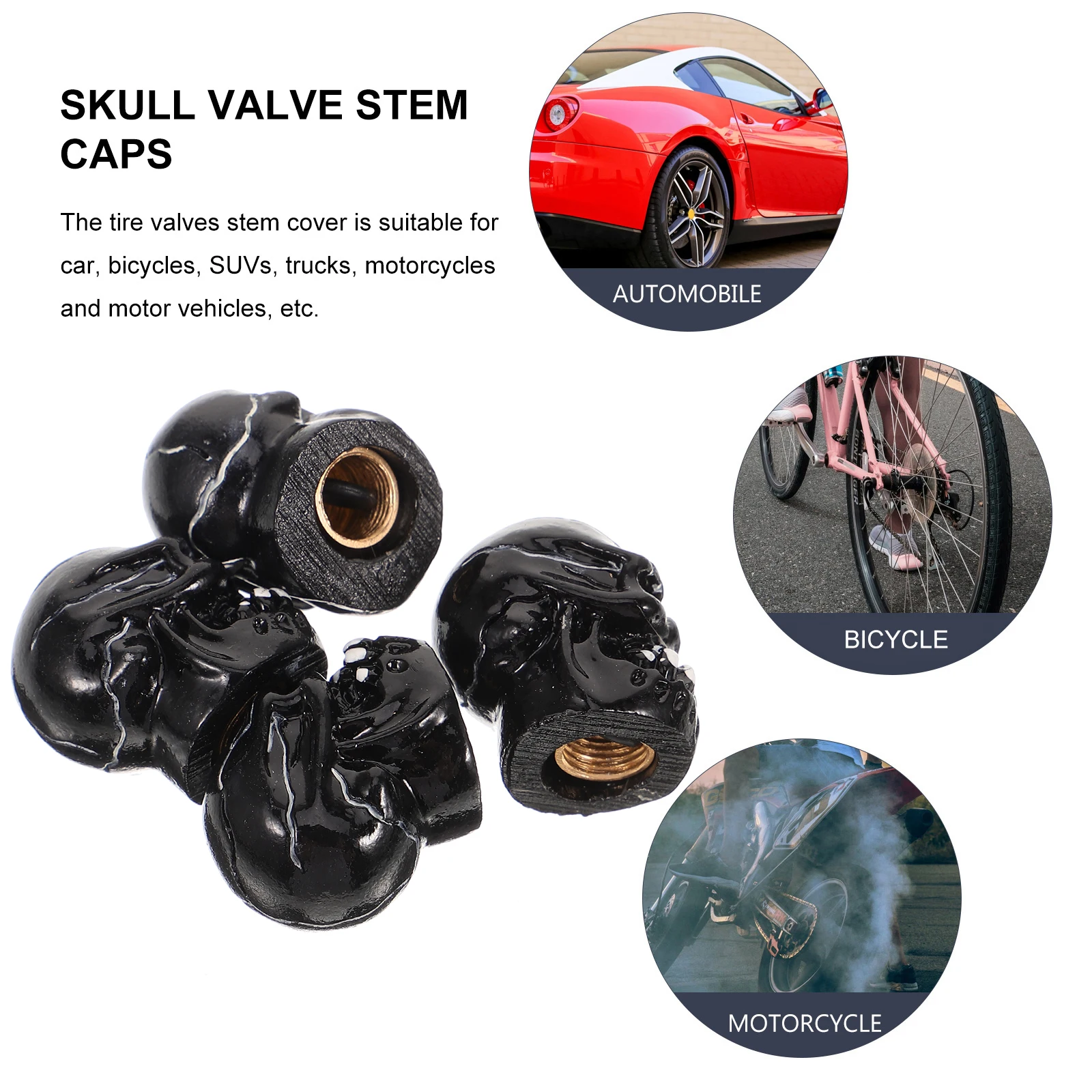 

4pcs Skull Shaped Valves Replacement Car Air Nozzle Covers Metal Valve Stem Sturdy Alloy Wheel Valves For Cars Motorbikes
