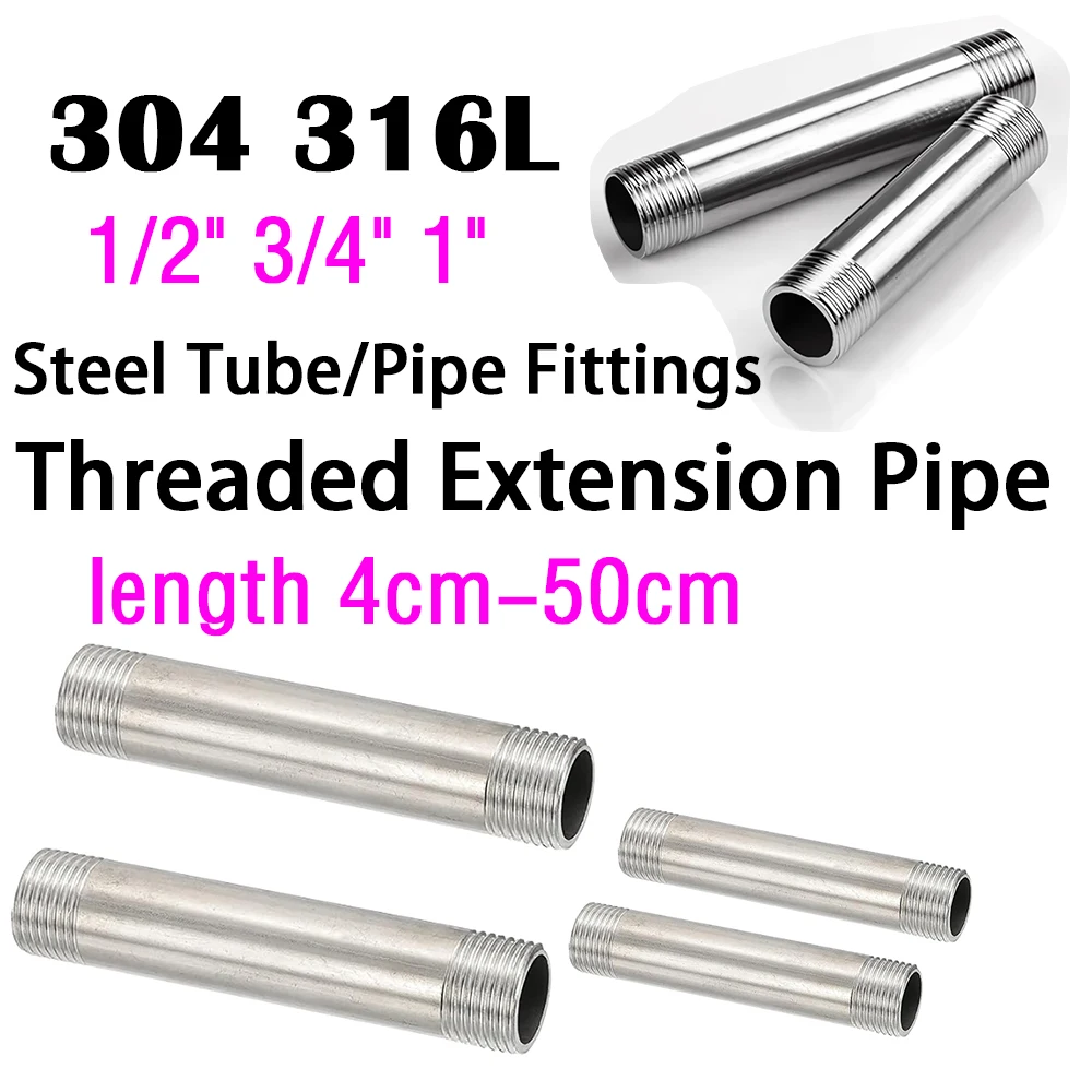 

Stainless Steel Double Male Thread Extension Tube 1/2"3/4"1" Garden Irrigation Household Shower Water Pipe Joint 4~50cm Long