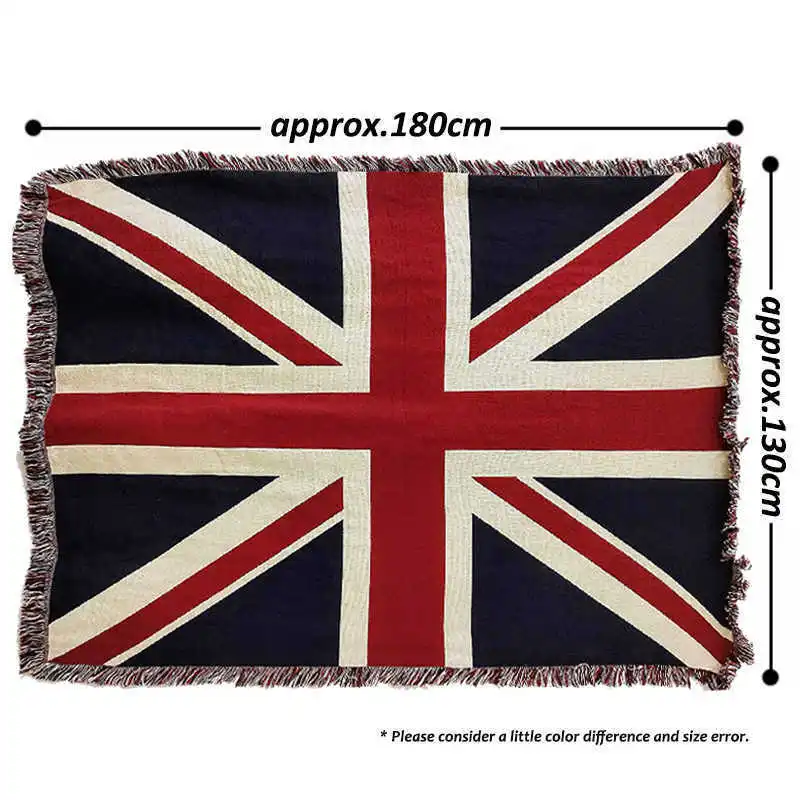 럭셔리 소파 담요 니트 던지기 130x180cm 영국 및 미국 국기 디자인 코튼 침대 스프레드 소파 의자 테이블 커버 바닥 카펫 이불