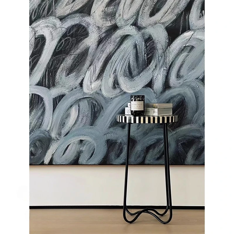 Black and white cow bone splicing retro niche side table living room sofa round coffee table art decoration