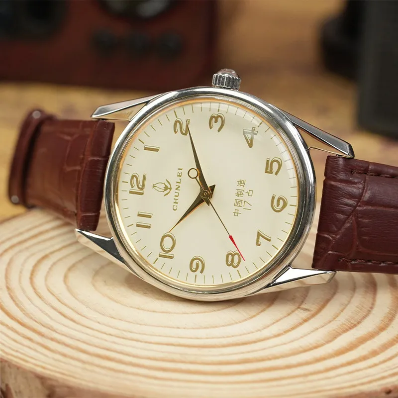 

Мужские механические часы Shanghai Chunlei, 41 мм, с ручным заводом, ретро-дизайн, водонепроницаемые