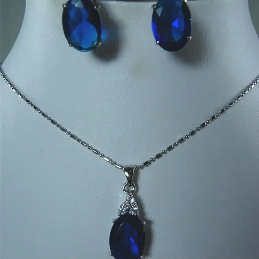 

Набор кораллово-синих граненых цирконов, серьги в форме яйца, кулон, ожерелье, ювелирные изделия, подарок на день Святого Валентина