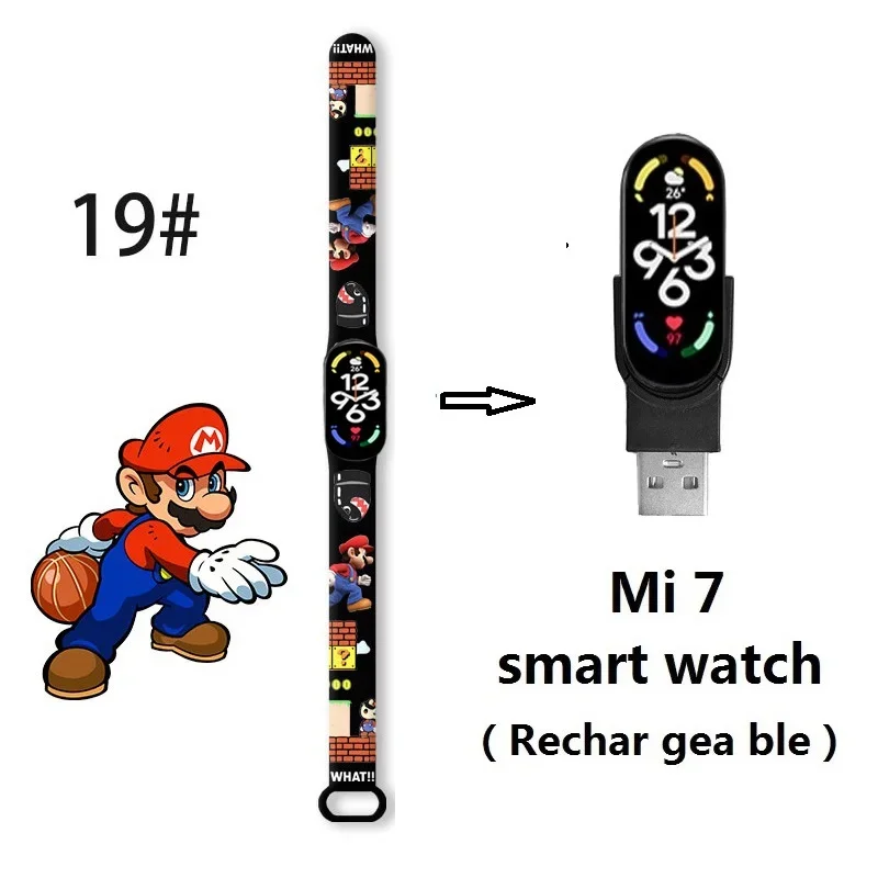 Super Marios Bros Bluetooth Smart Watch M7 Bracelet Sports Electronic Heart Rate Blood Pressure Blood Oxygen Monitoring Watch Gi