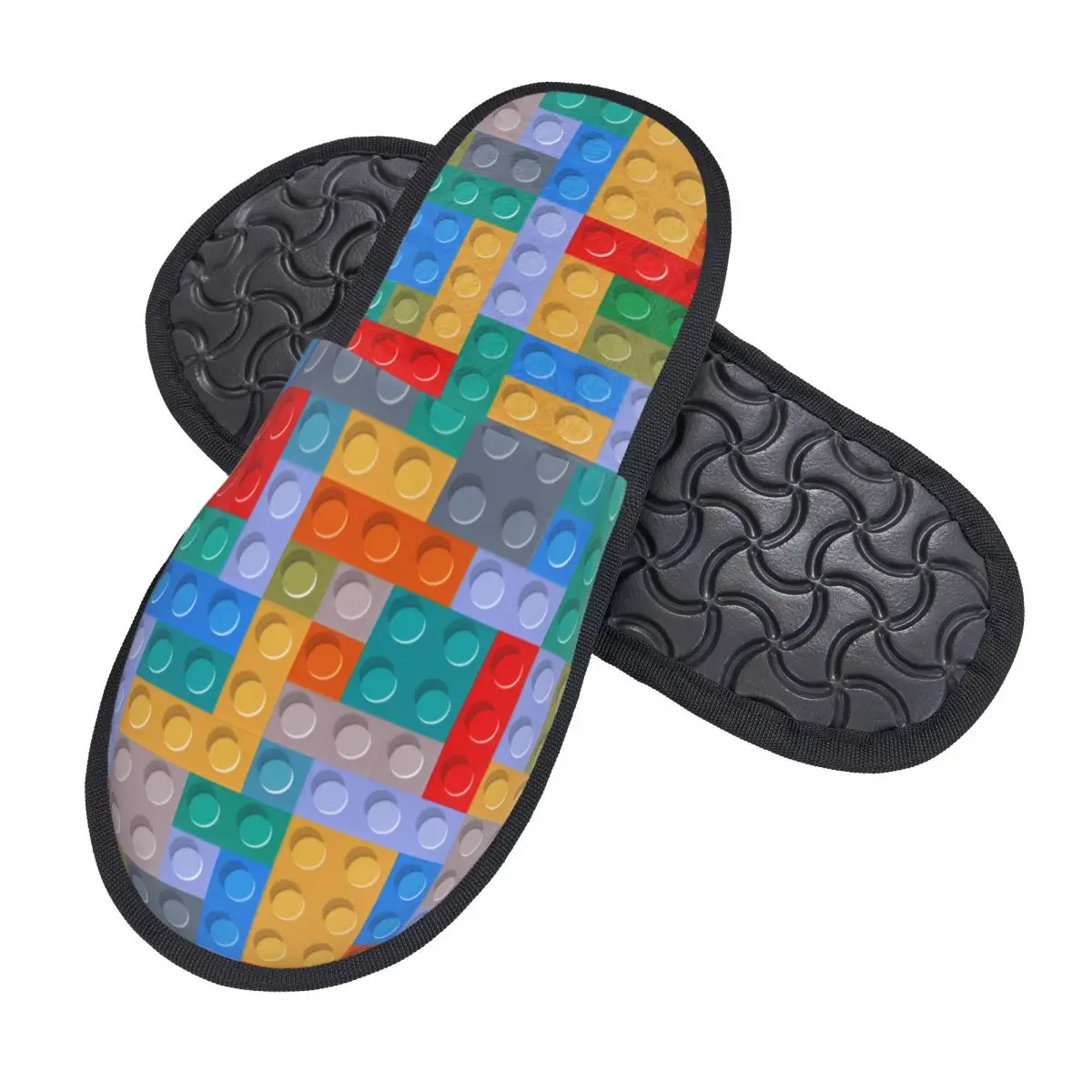 Colorful Building Plastic Brick Toy Blocks Patterns House Slippers Women Comfy Memory Foam Slip On Spa Slipper Shoes