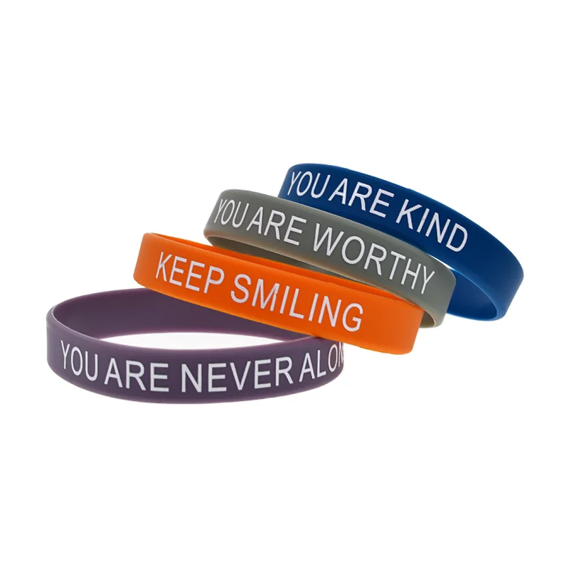 Kind Soul Motivational Silicone Rubber Wristband You are Never Alone Bracelet 4 Pcs