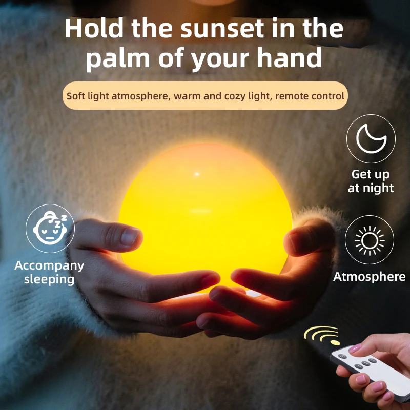 

Ball-shaped Wireless Remote Control Night Light Outdoor Camping Atmosphere Light USB Camping Lamp Bedside Sunset Lamp