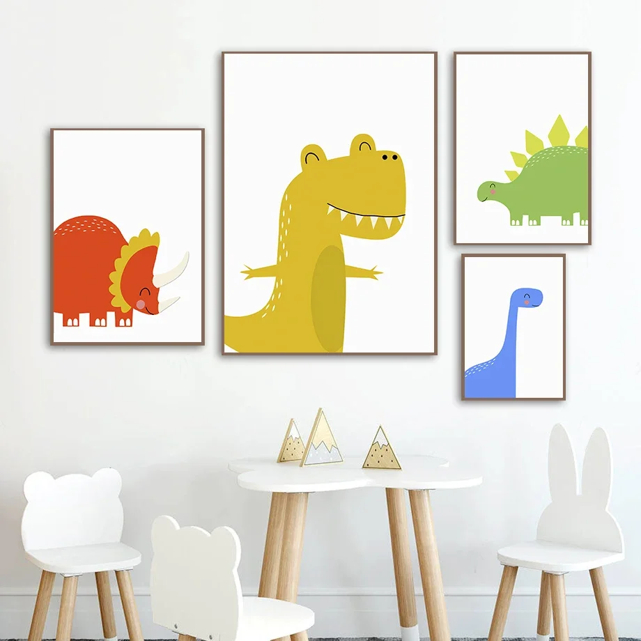 1pc frameless Canvas Painting Cute Dinosaur Volcano Quotes Cartoon Nursery Wall Art Canvas Painting Nordic Posters And Prints Wa