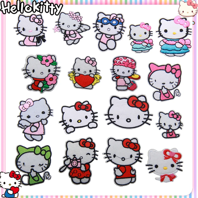 New Fashion Trend Sanrio Helloes Kittys Anime Patch Clothes Embroidery on Clothes Pants Cartoon DIY Fusible Patch for Hoodies