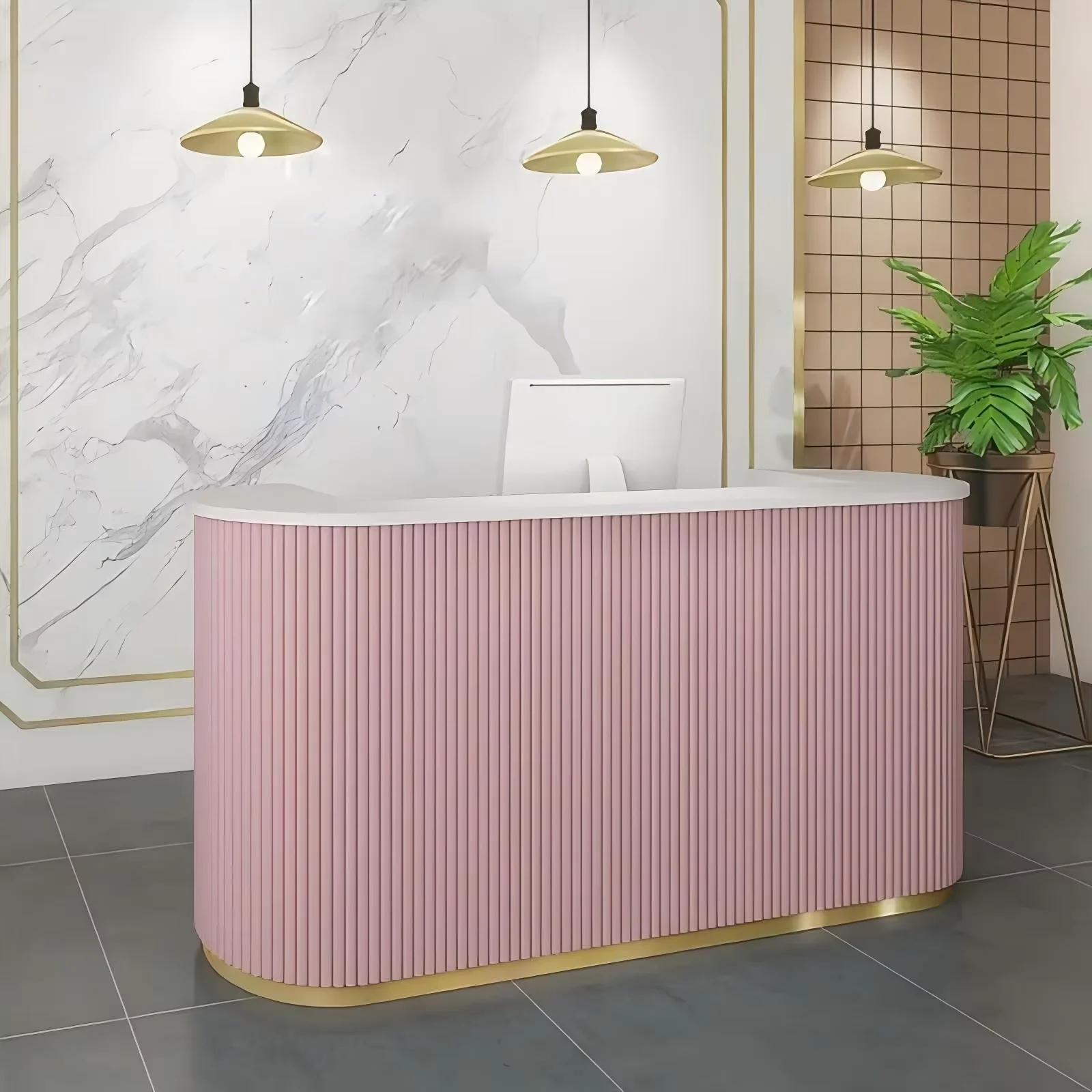 

Led Light Reception Counter Design Wooden Office Reception Salon Front Desk Factory Delivery