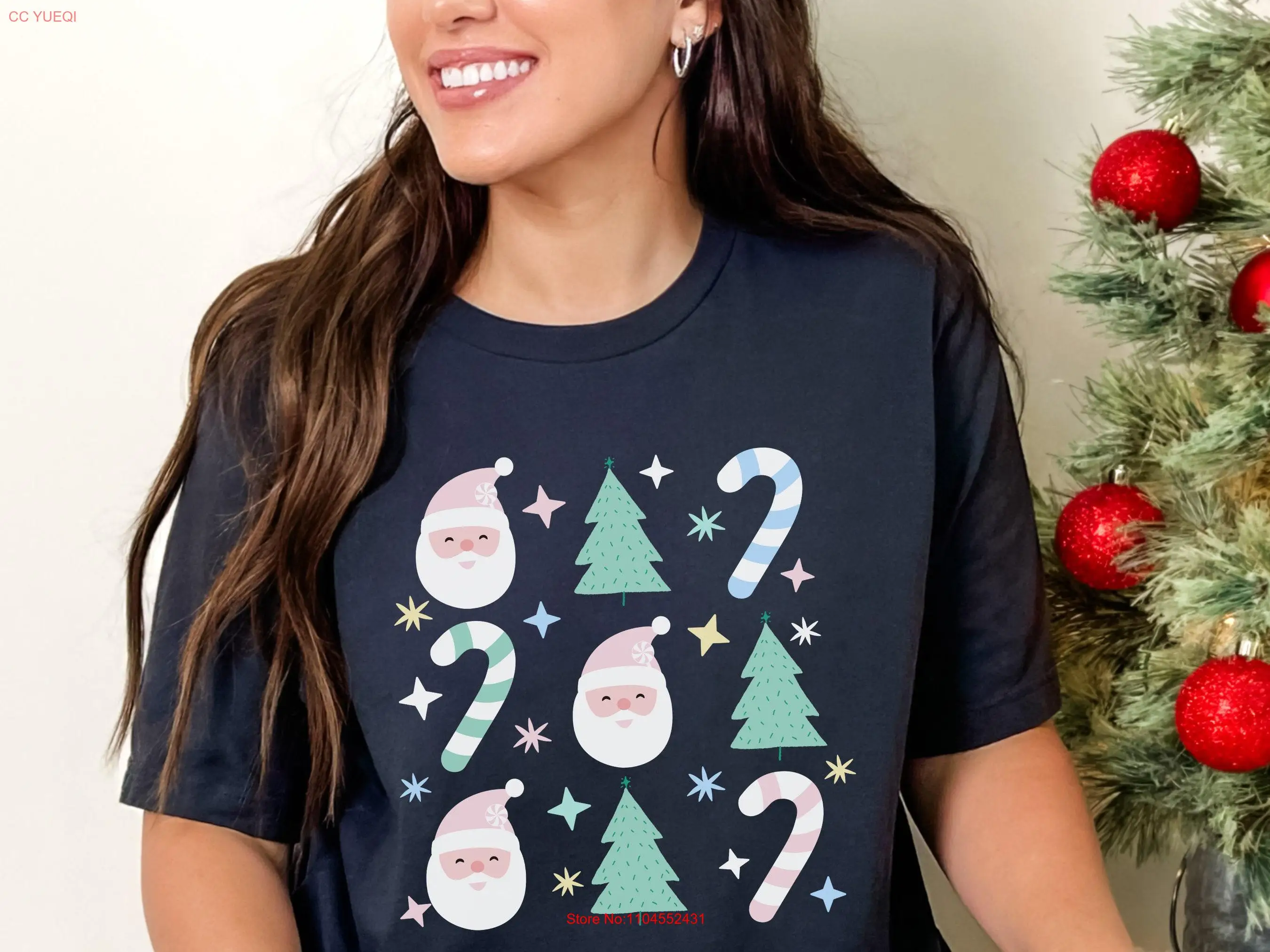 Pastel Christmas Retro T Shirt Holiday Pink Santa Teacher long or short sleeves