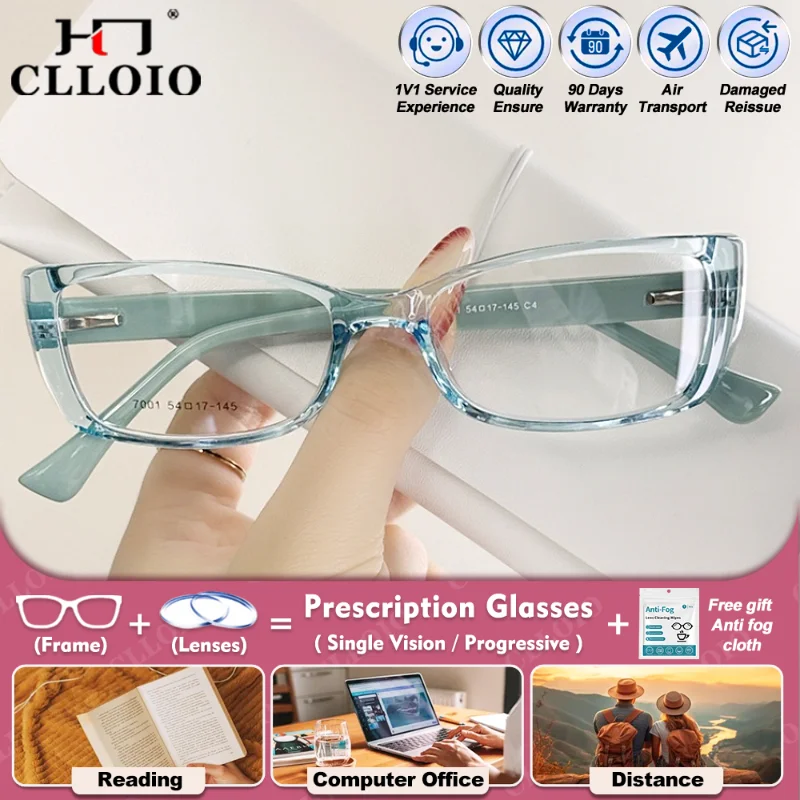 

CLLOIO Simple Small Square Myopia Photochromic Glasses Trendy Women Anti Blue Ray Reading Prescription Optical Office Eyeglasses