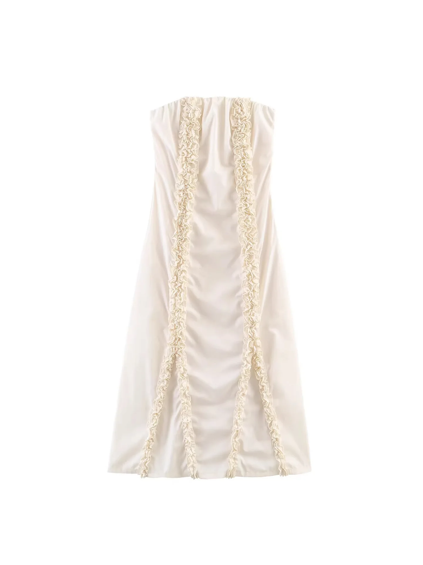 

Withered Women's French Straight Neck Off Shoulder Embossed Layered Decoration Midi Dress