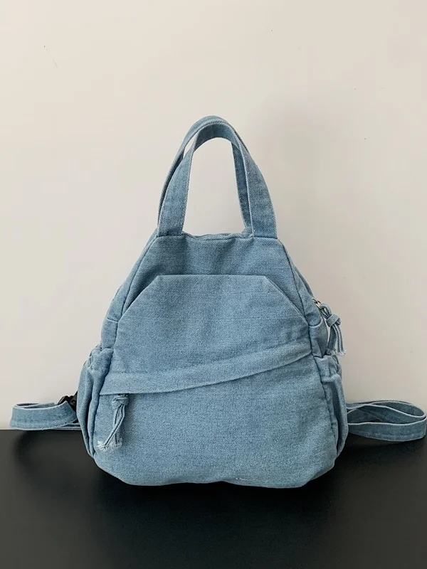Retro Denim Double Shoulder Bag Women's High-End Multi-Function Handbag Large Capacity Casual Versatile Travel Chest Bag