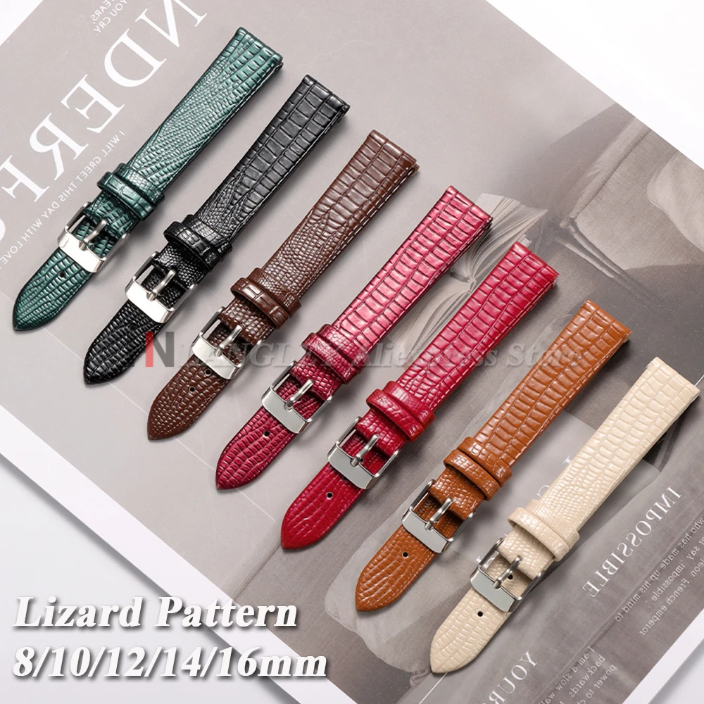 8mm 10mm 12mm 14mm 16mm Vintage Lizard Pattern Leather Thin and Soft Watchband for Armani for Women Men Universal Watch Bracelet