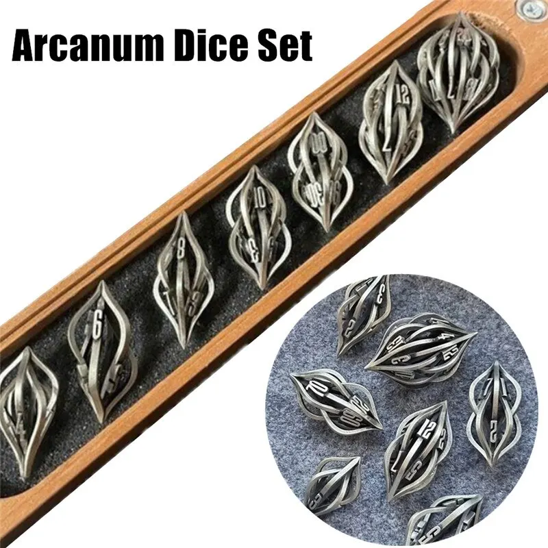 

The Arcanum Dice Set, 3D Printed Metal Dice, Metal DND Dice Set, RPG dice for Table Games, with Exquisite Wooden Gift Box