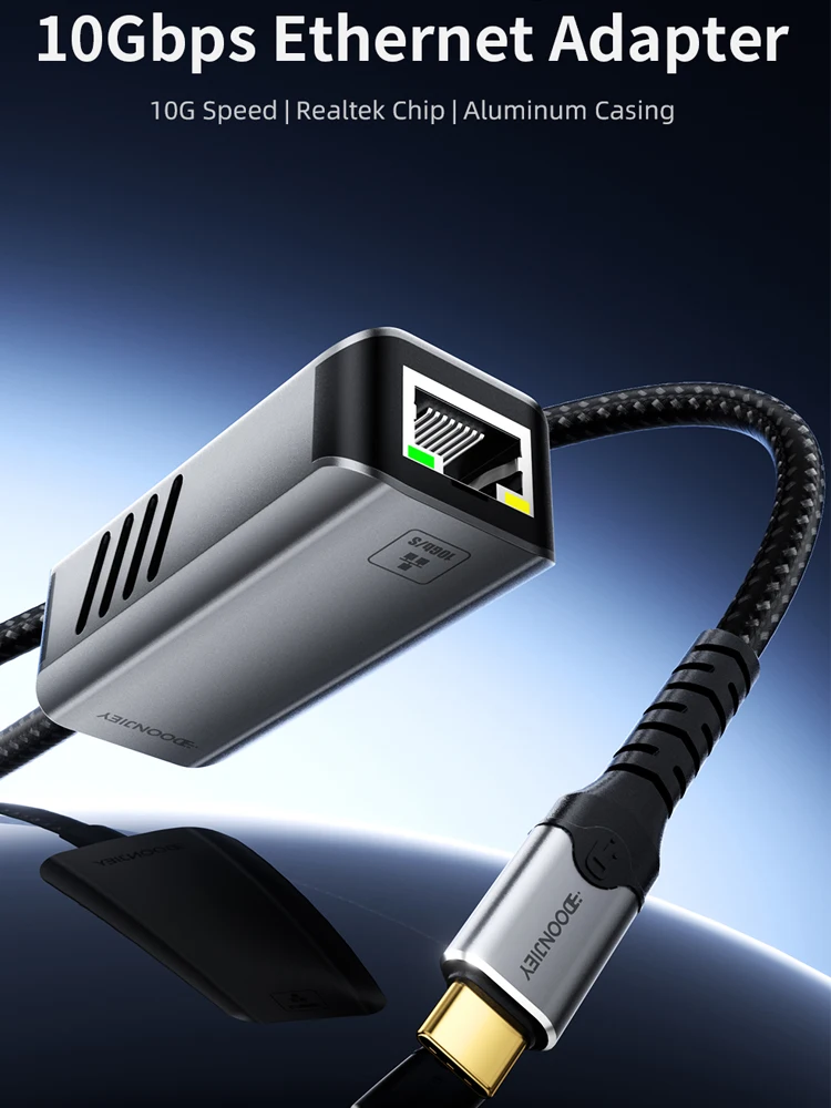 DOONJIEY 10G Adapter Ethernet 10000Mbps USB4 Type C do RJ45 Karta Sieciowa Kompatybilna z Thunderbolt 3/4 Do Laptopa Biurowego MacBooka — zdjęcie produktu 7