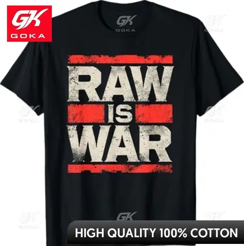 Raw Is War 프로 레슬링 유명한 빈티지 90년대 예술 기발한 라운드 칼라 반팔 모든 코튼 그래픽 셔츠 여름 스타일