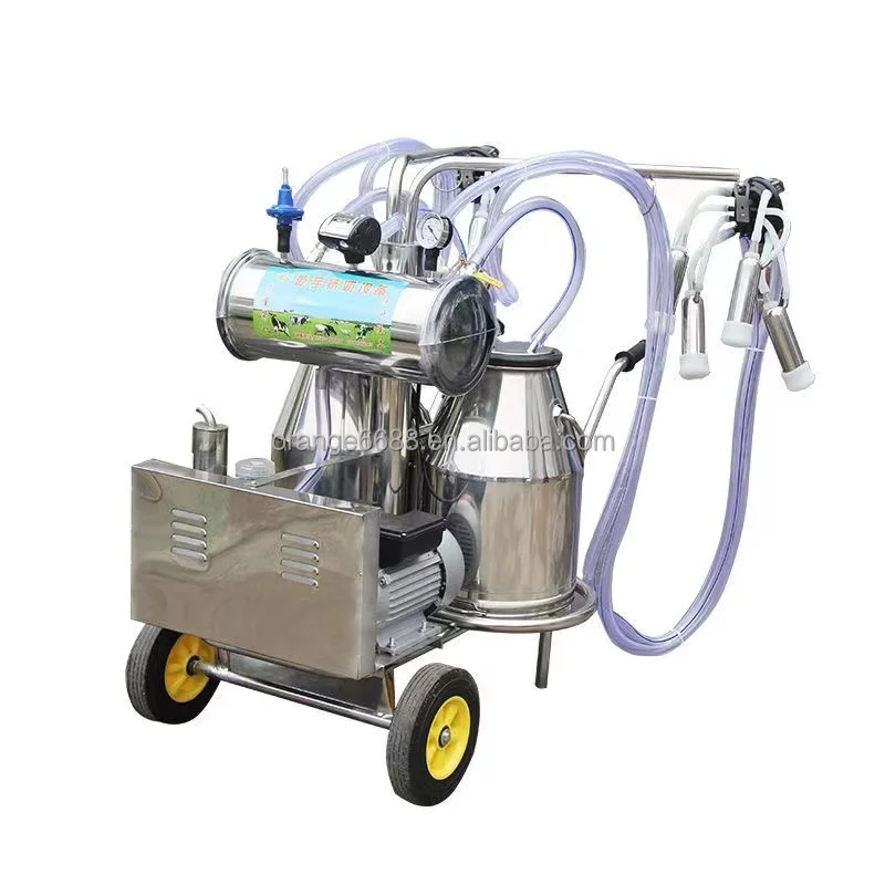 Mobile Milking Machine Single And Double Barrel Vacuum Pump Milking Machine