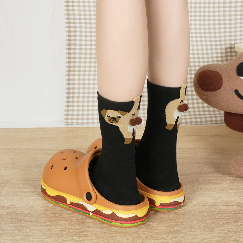 2 قطعة الجوارب القطنية مضحك مع كرات الكرتون الحيوان الجوارب بلون الكلب الأوسط جوارب أنبوبية هدايا الجدة لمحبي الكلاب #2