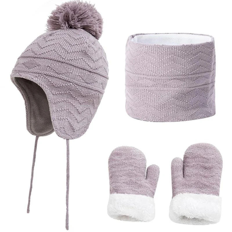 3 Pieces Durable Thermal Children's Hats+ Scarf+ Gloves