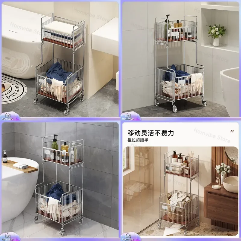 Folding Dirty Laundry Basket for Bathroom Two Layer Stackable Storage Rack for Toys and Clothes Organizer Bin Household