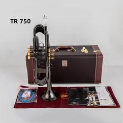 Hot Sell  TR 750 Bb Small Trumpet Black nickel gold Key Professional Music Instruments with case Free Shipping