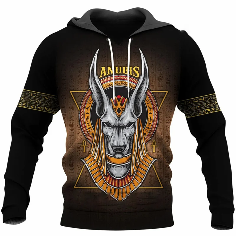 Anubis Egypt Graphic Hoodie For Men Retro 3D Printed Long-Sleeved Pullover Spring Autumn Loose Hoodies Sweatshirt Streetwear Top