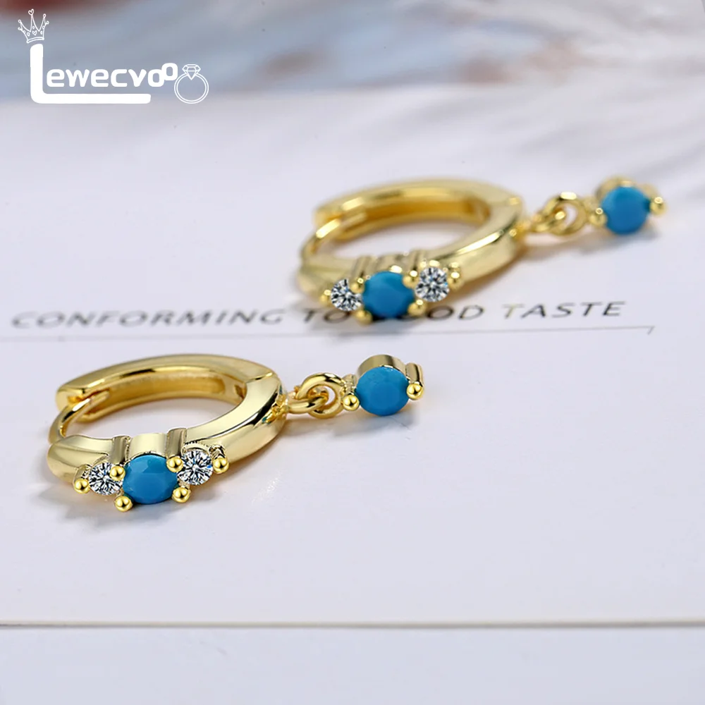 Vintage Natural Turquoise Hoop Earrings Solid Stamp 925 Sterling Silver Color Luxury Trendy Earring For Women Wedding Jewelry