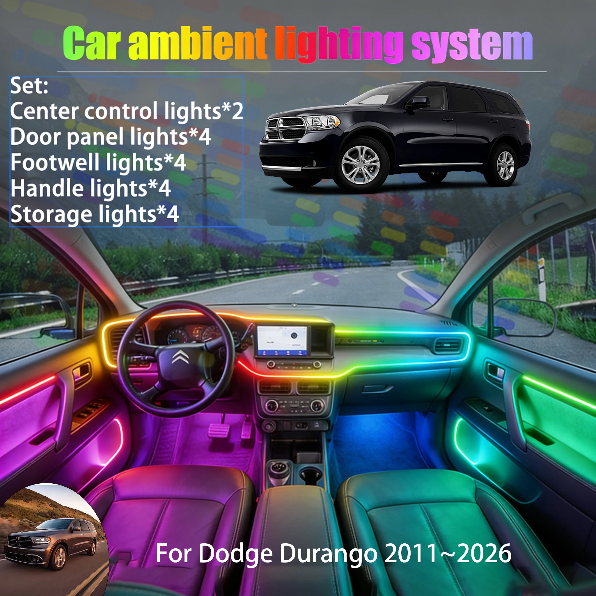 Para Dodge Durango 2011~2026 MK3 2/18 en 1, Iluminación Ambiental para Auto, Luces LED Interiores para Maletero, Luces LED USB RGB, Conjunto de Luces Decorativas, Pieza para Auto