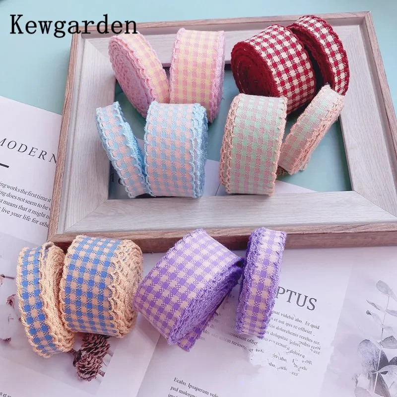 Kewgarden Plaid Hemming wstążka 12mm 32mm DIY Hairbow akcesoria Handmade sztuka szycia Overlock taśmy krawędziowe pakowanie prezentów 5 metrów