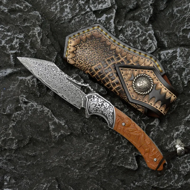 

Damascus steel folding knife VG10 pattern steel camping tools outdoor fishing hunting mountaineering EDC tool gift
