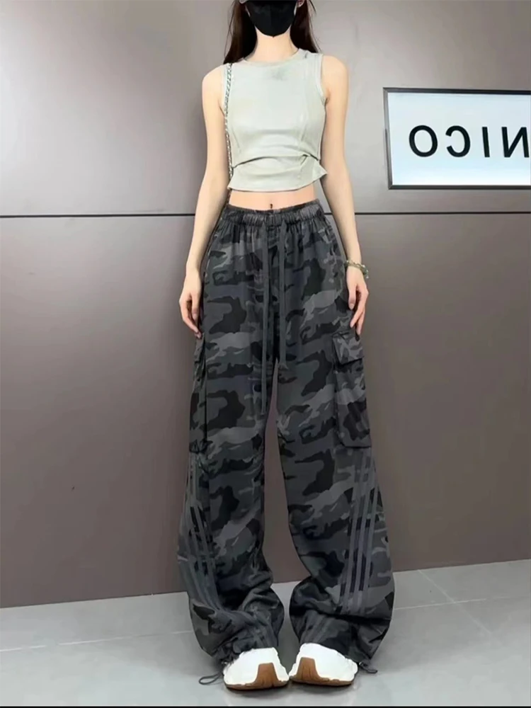 Women Wine Red Camouflage Cargo Pants Baggy Y2k Streetwear Parachute Pants Vintage Harajuku 90s Aesthetic Trousers Clothes 2024