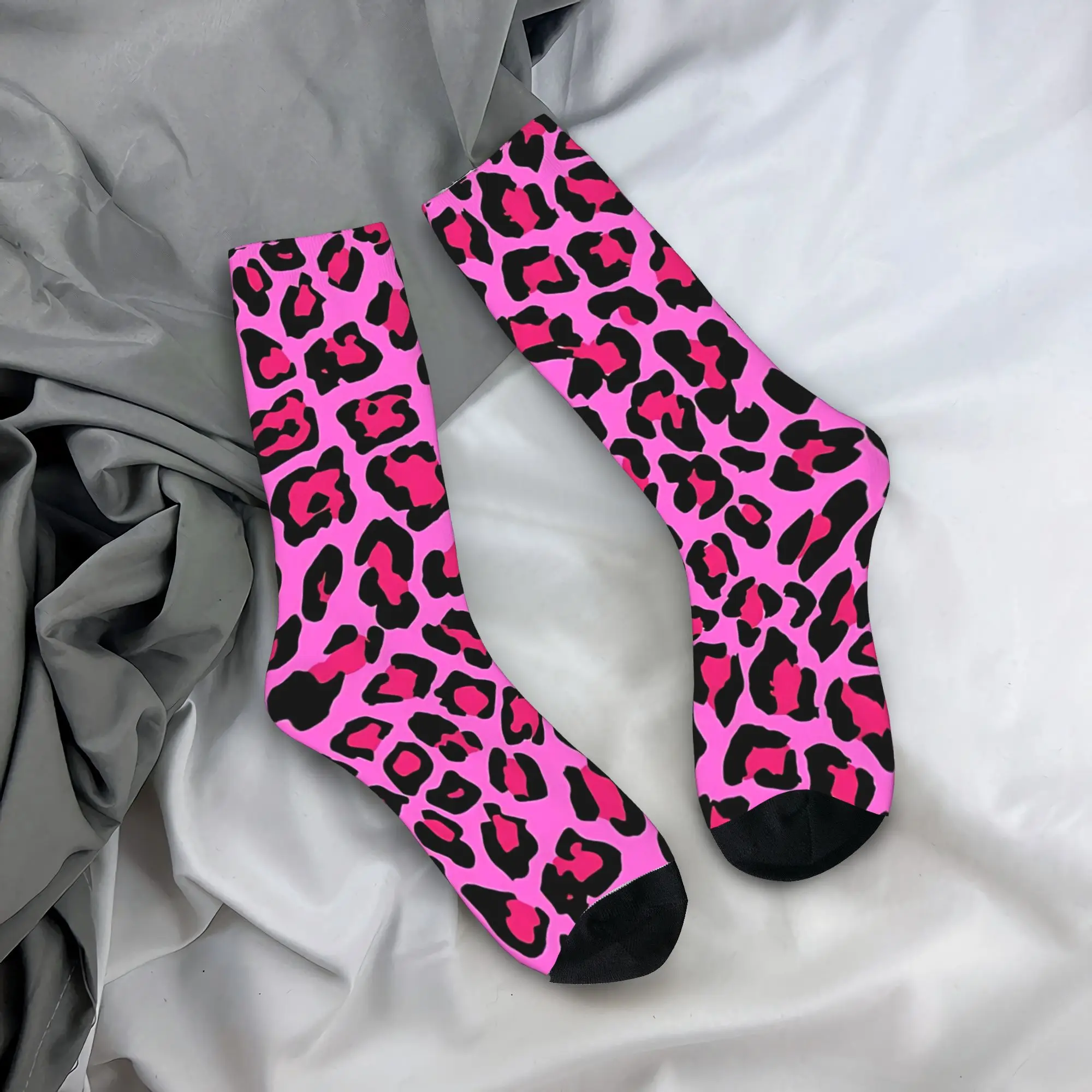 Hot Pink Leopard Print    Socks  Pattern Stockings Anti Skid Couple Socks Soft Breathable Autumn Leisure Outdoor Sports Socks