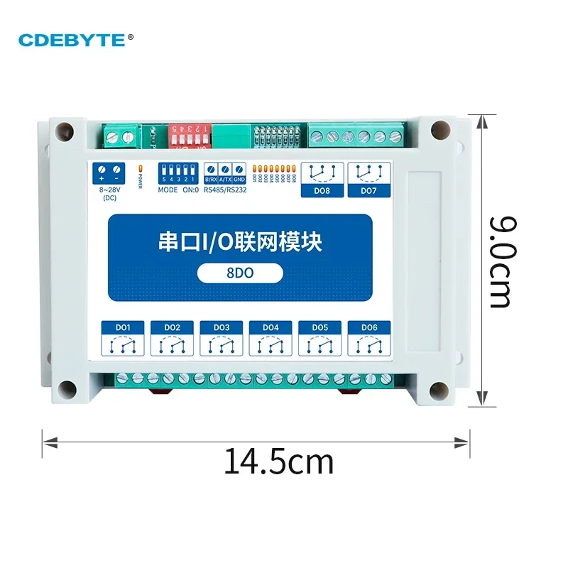 Modbus RTU Control I/O Network Modules Serial Port RS485 Interface 8DO CDEBYTE MA01-XXCX0080 Rail Installation 8~28VDC IoT