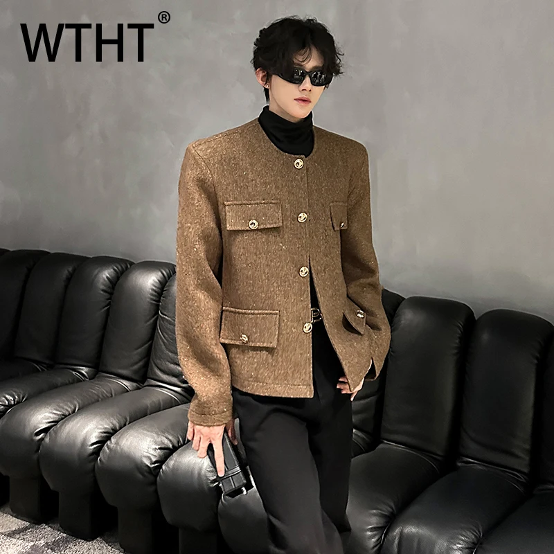 

WTHT Fashion Men's Solid Color Shoulder Pads Design Coats Trendy Korean-style Single-breasted Jckets Male 2025 Autumn 2A2177