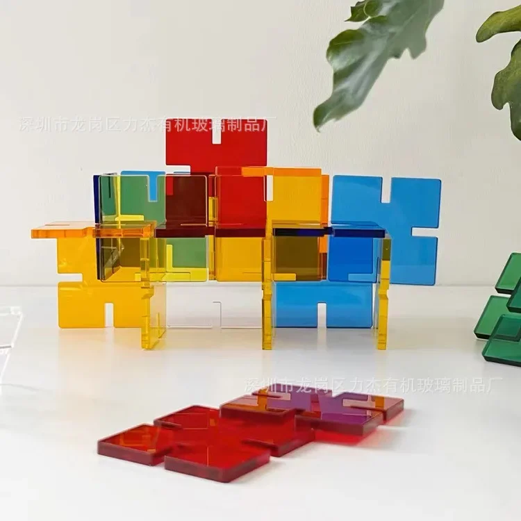 Acrylic color puzzle geometric creative combination translucent shooting props can assemble special-shaped puzzles