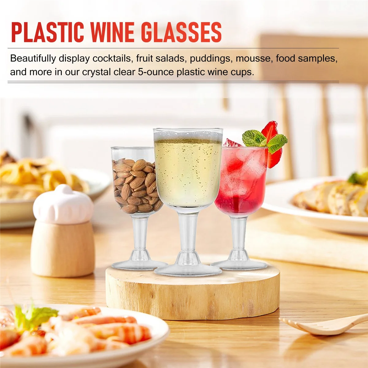 Copa de vino de plástico transparente reciclable, copas desechables y reutilizables para champán y postre, 40 piezas