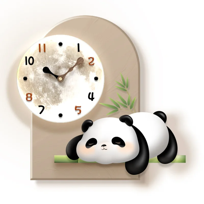 

Living room panda wall clock Internet celebrity watch cream wind