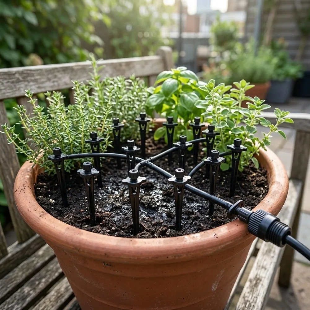 Plant Drip Irrigation Device with 15m 20m Black PVC Tubing Set and Adjustable Water Volume for Efficient Garden Use