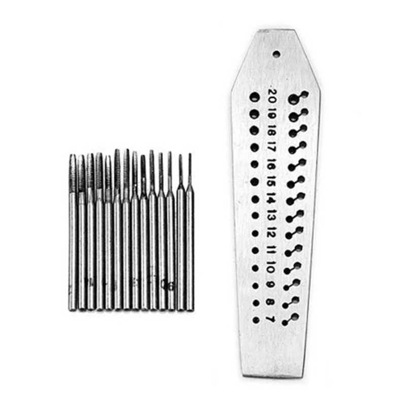 

Комплект метчиков и штампов для ювелирных изделий и часов — 14 метчиков, винтовая пластина от 0,7 до 2 мм