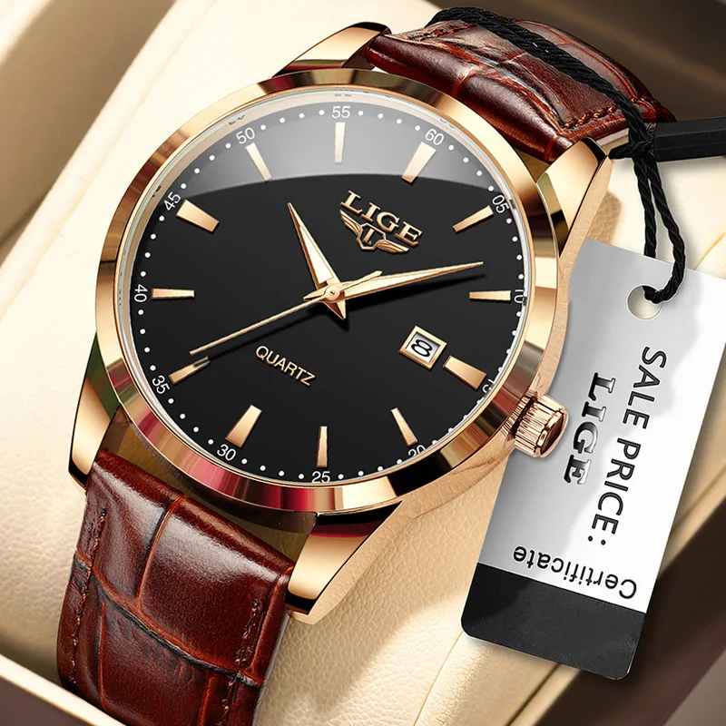 

LIGE Man Watch Luxury Waterproof Quartz Wristwatch Luminous Date Casual Leather Watches Mens Simple Clock Relogios Masculino