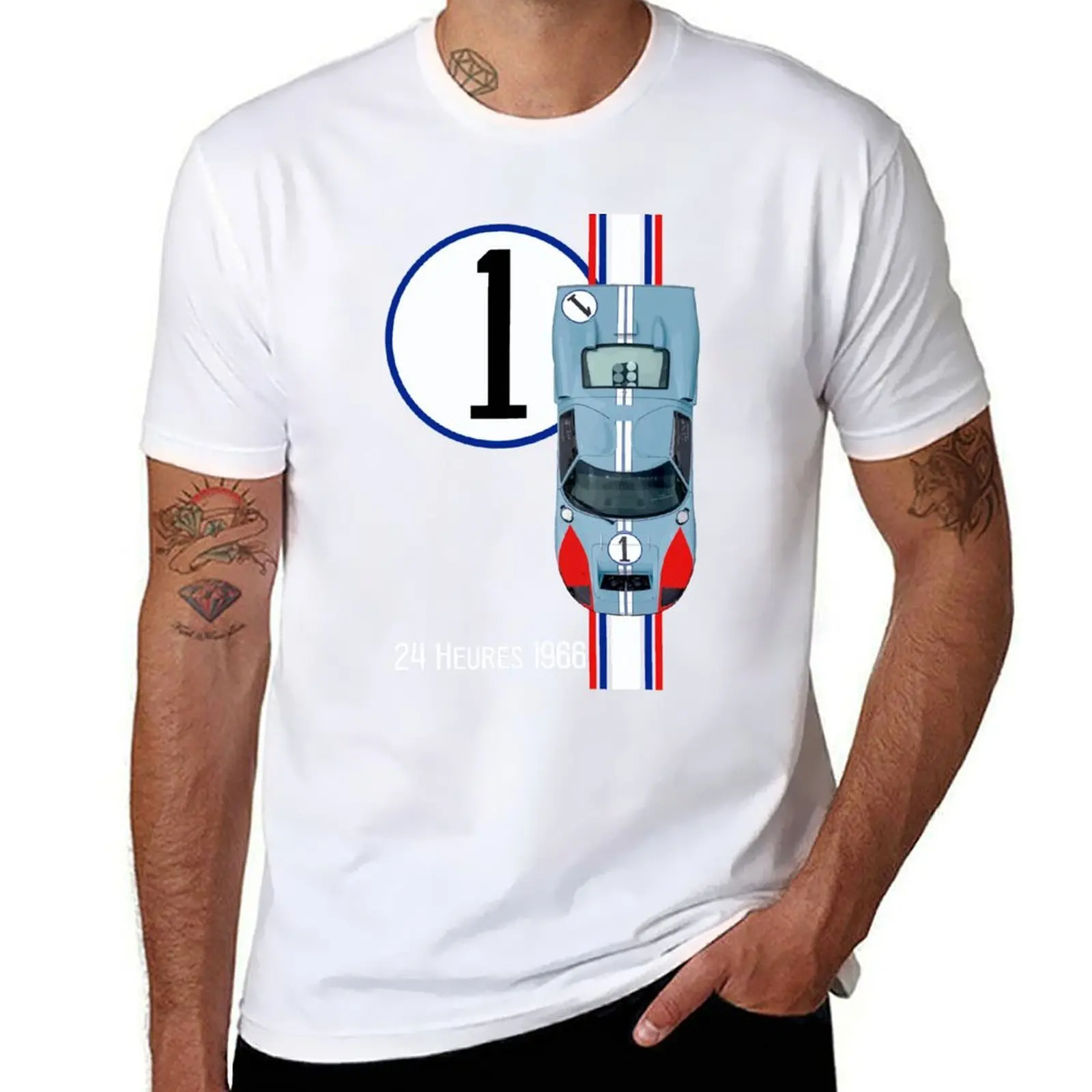 

GT40 No 1 - Winner 24 Heures 1966 - Ken Miles T-Shirt man t shirts cotton black cotton t-shirt plain for man package T-Shirt