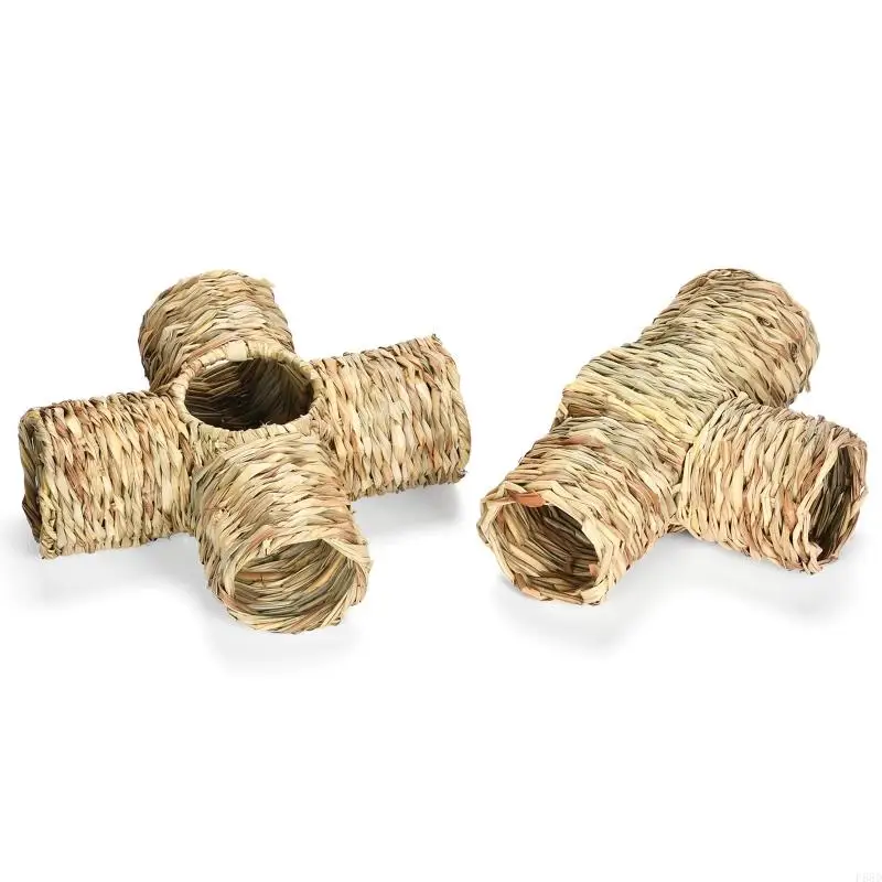 F68D Bunny Grass House Natural Straw Woven Tunnel Tube Chew Young for Hay Nest for Hedgehogs Ferrets Gerbils