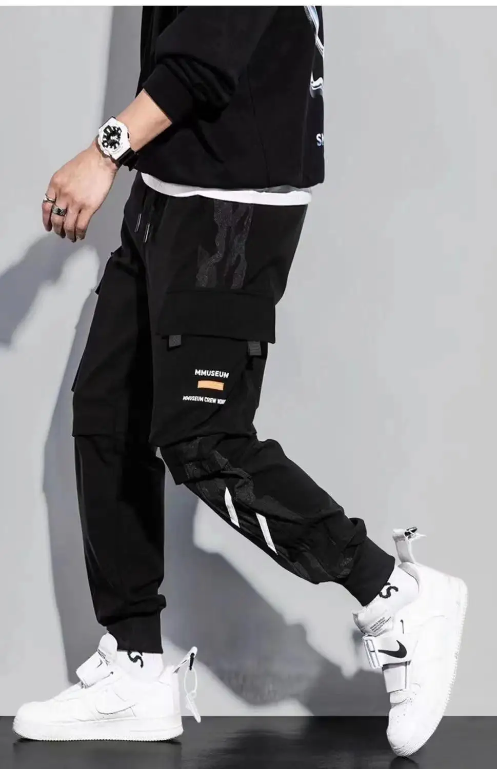 Classic Streetwear NEW Pants Men Ribbons Harem Jogging Pants Male Slim Fit Spring Cargo Pants Multi-Pockets Women Trouser J98